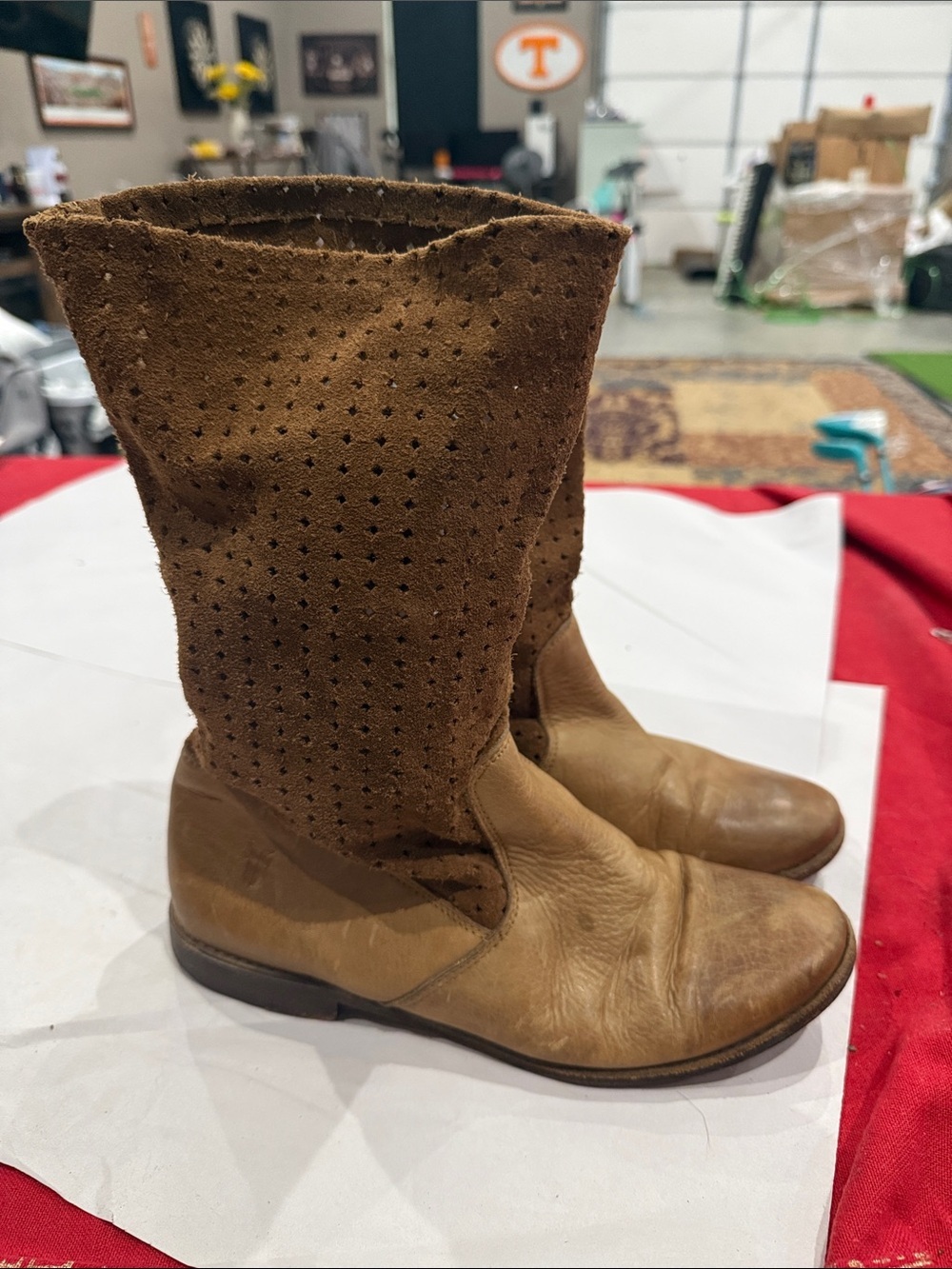 Frye Perforated Suede & Leather Mid-Calf Boots - Tan